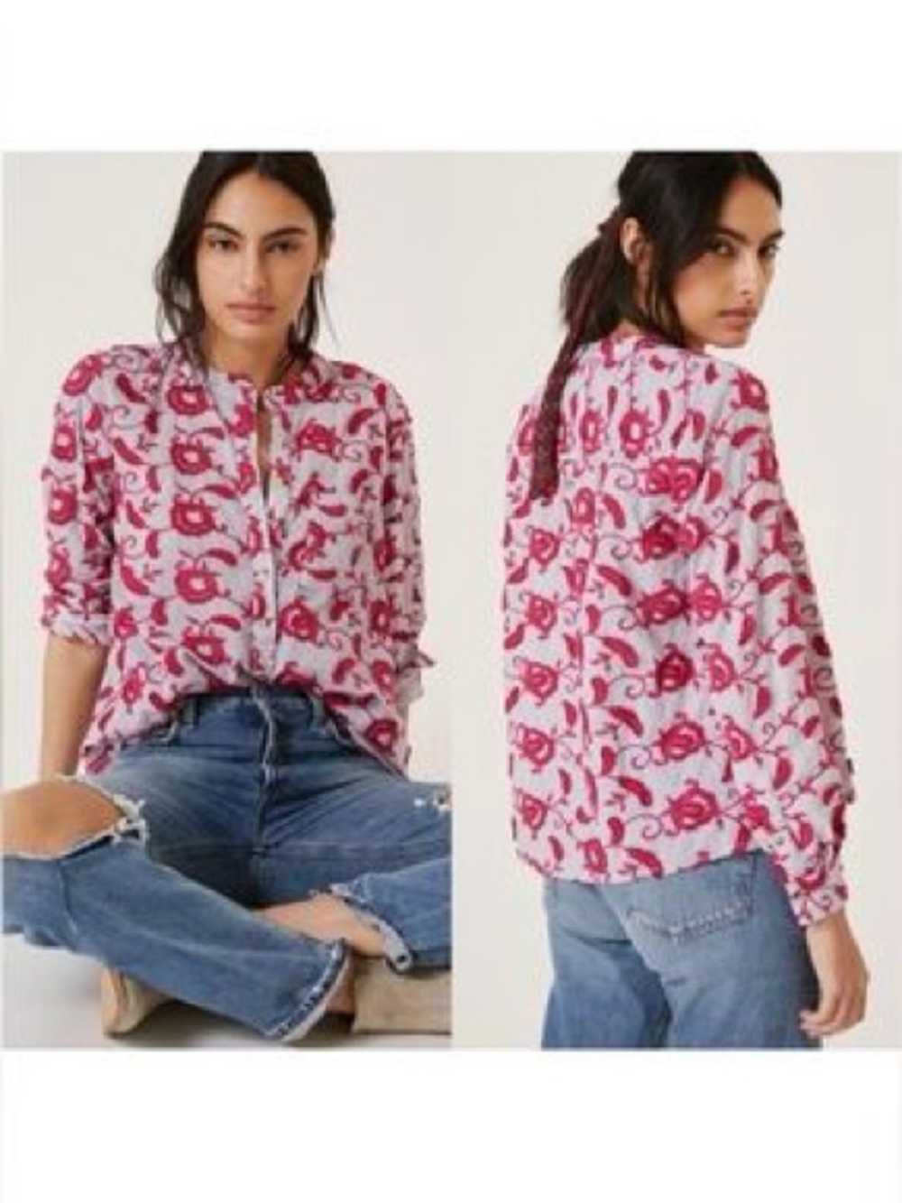 Anthropologie Picro Pink Floral Button-Down Shirt